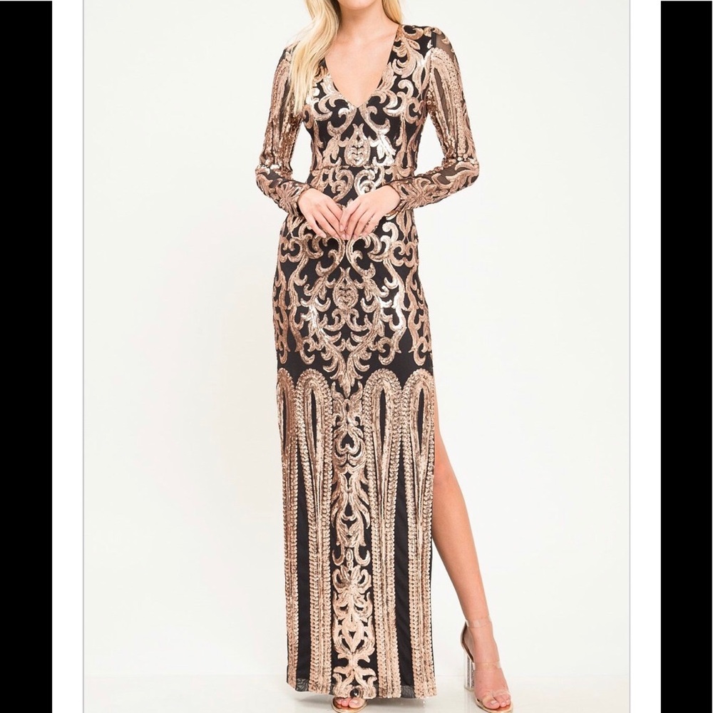 Gold and black Sequin Maxi dress.